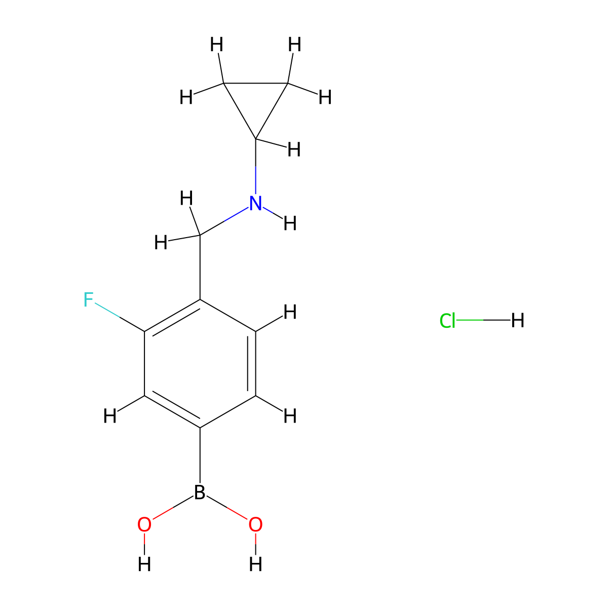 (4-((Cyclopropylamino)methyl)-3-fluorophenyl)boronic acid hydrochloride molecular structure, CAS 1704096-25-2