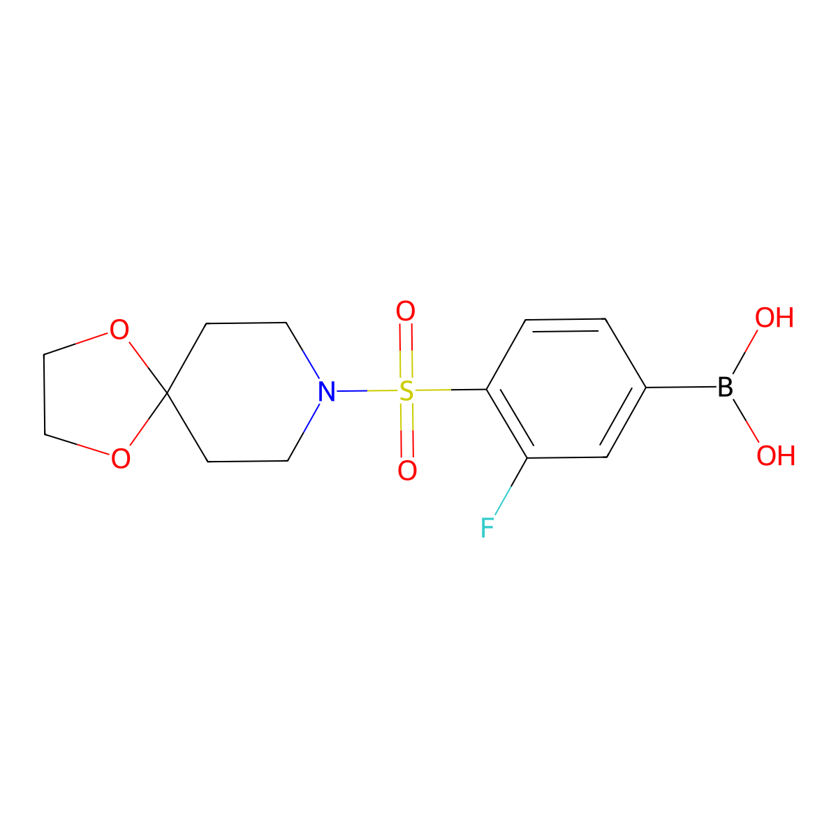 (4-(1,4-Dioxa-8-azaspiro[4.5]decan-8-ylsulfonyl)-3-fluorophenyl)boronic acid molecular structure, CAS 1704096-52-5