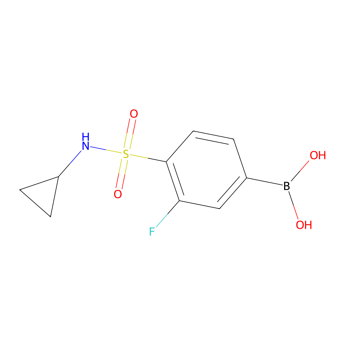 (4-(N-cyclopropylsulfamoyl)-3-fluorophenyl)boronic acid molecular structure, CAS 1704096-55-8