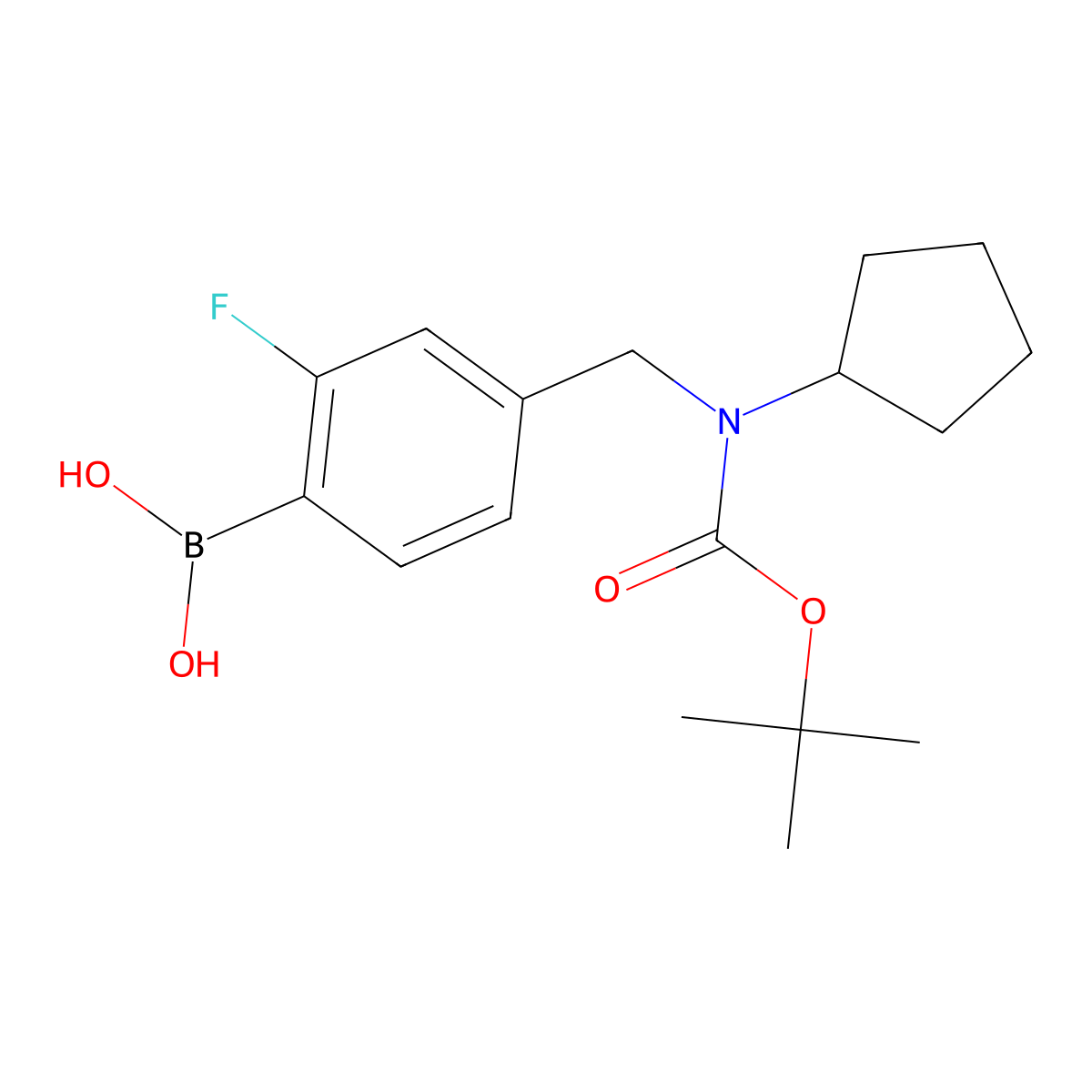 (4-(((Tert-butoxycarbonyl)(cyclopentyl)amino)methyl)-2-fluorophenyl)boronic acid molecular structure, CAS 1704096-68-3