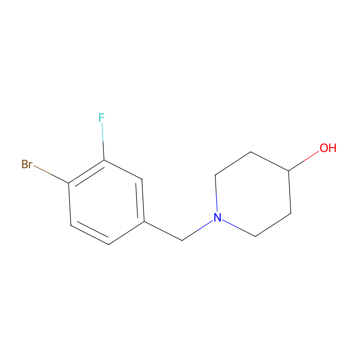 1-(4-Bromo-3-fluorobenzyl)piperidin-4-ol molecular structure, CAS 1704096-70-7