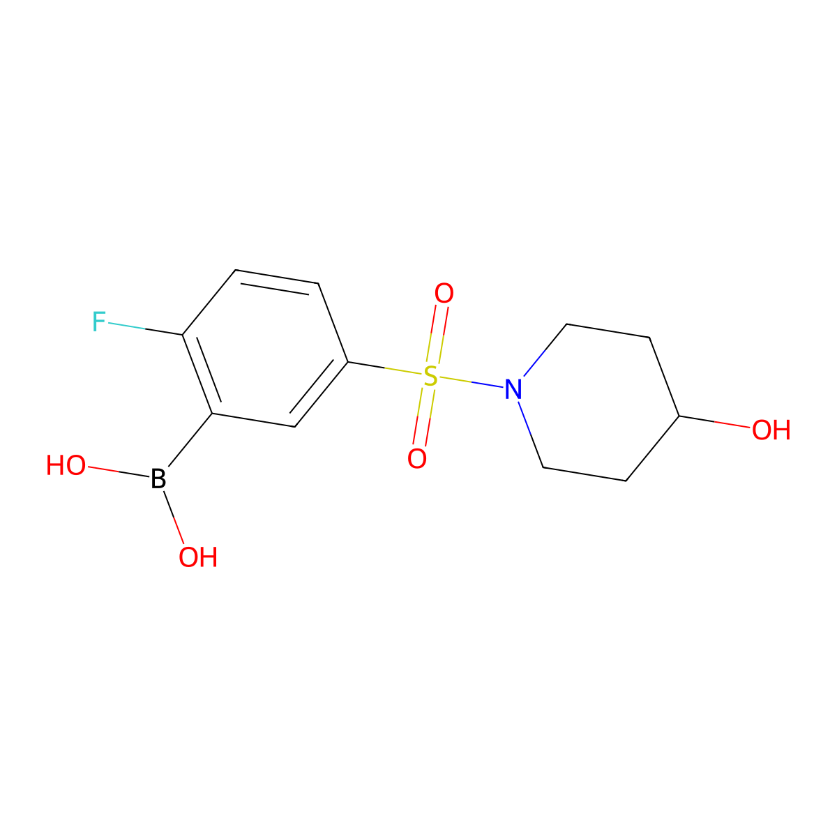 (2-Fluoro-5-((4-hydroxypiperidin-1-yl)sulfonyl)phenyl)boronic acid molecular structure, CAS 1704096-91-2