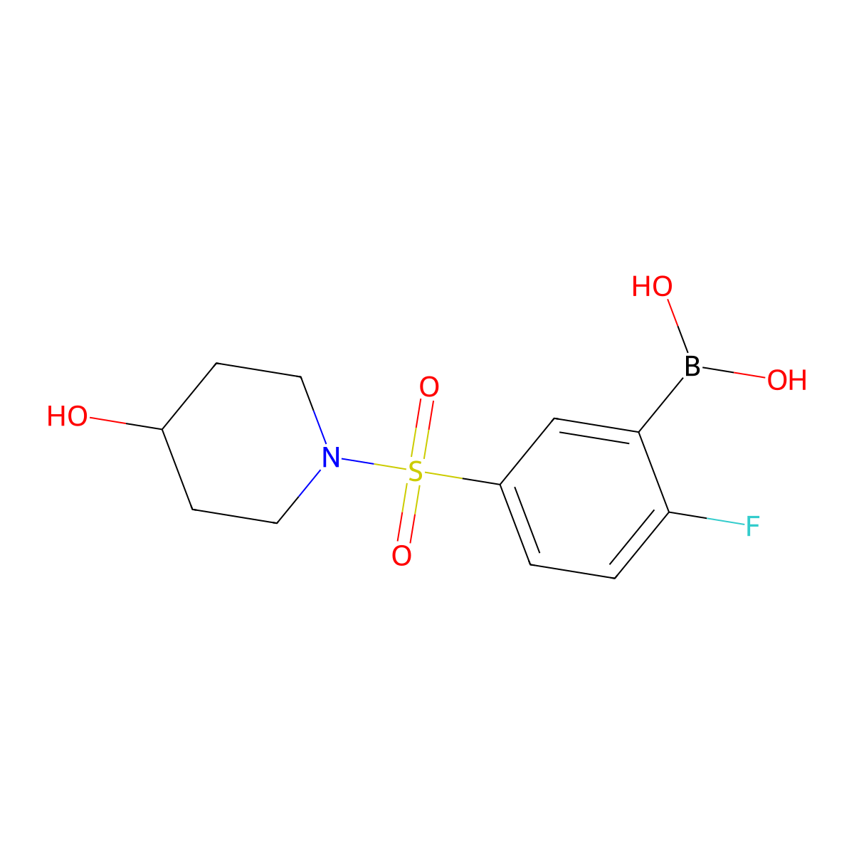 (2-Fluoro-5-((4-hydroxypiperidin-1-yl)sulfonyl)phenyl)boronic acid molecular structure, CAS 1704096-91-2