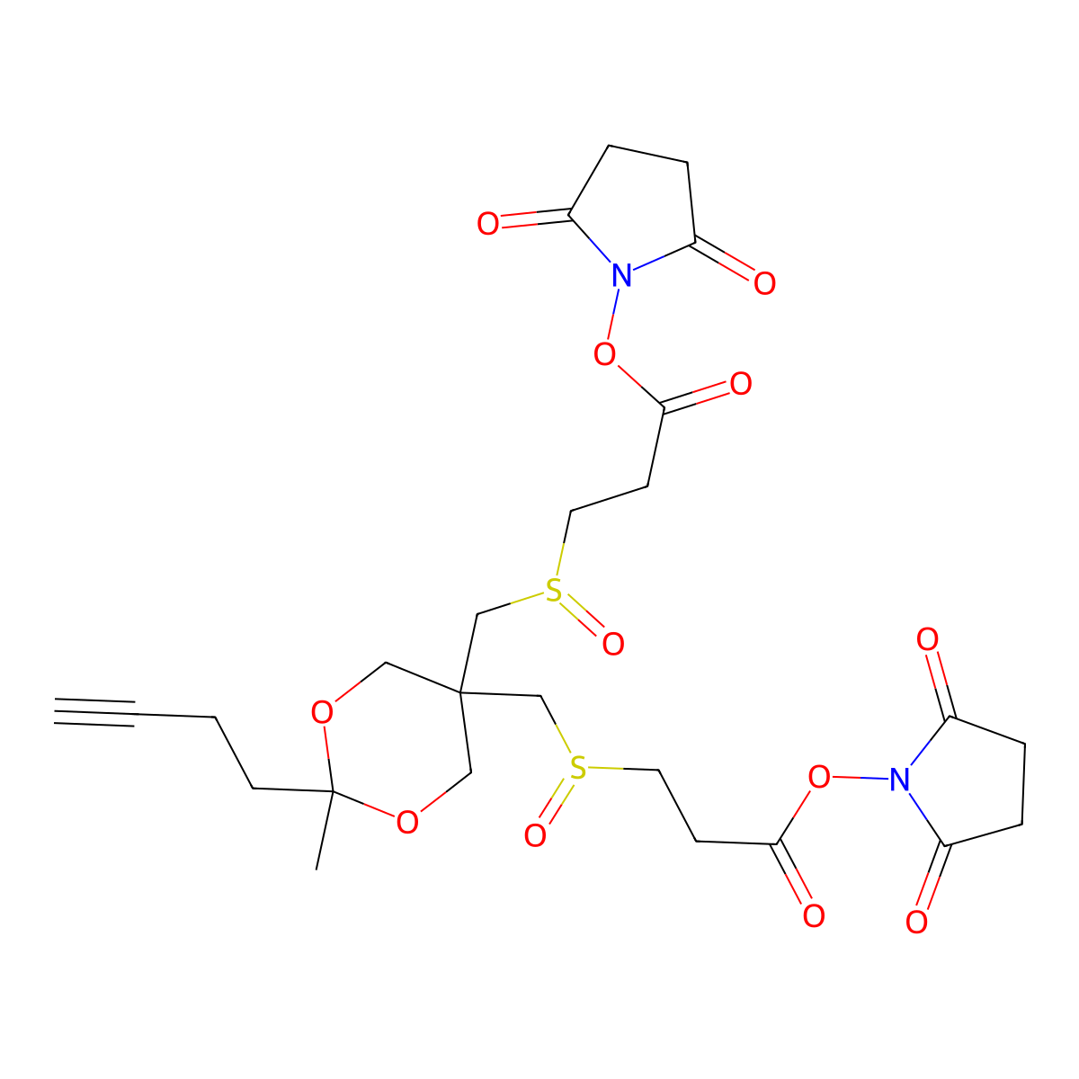 Bis(2,5-dioxopyrrolidin-1-yl) 3,3'-((2-(but-3-yn-1-yl)-2-methyl-1,3-dioxane-5,5-diyl)bis(methylenesulfinyl))dipropanoate molecular structure, CAS 1704097-05-1