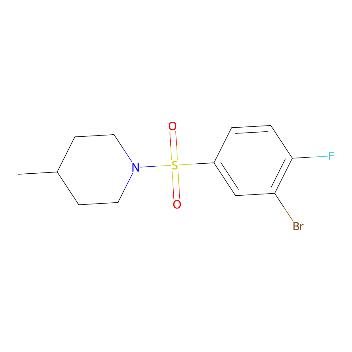 1-((3-Bromo-4-fluorophenyl)sulfonyl)-4-methylpiperidine molecular structure, CAS 1704097-06-2