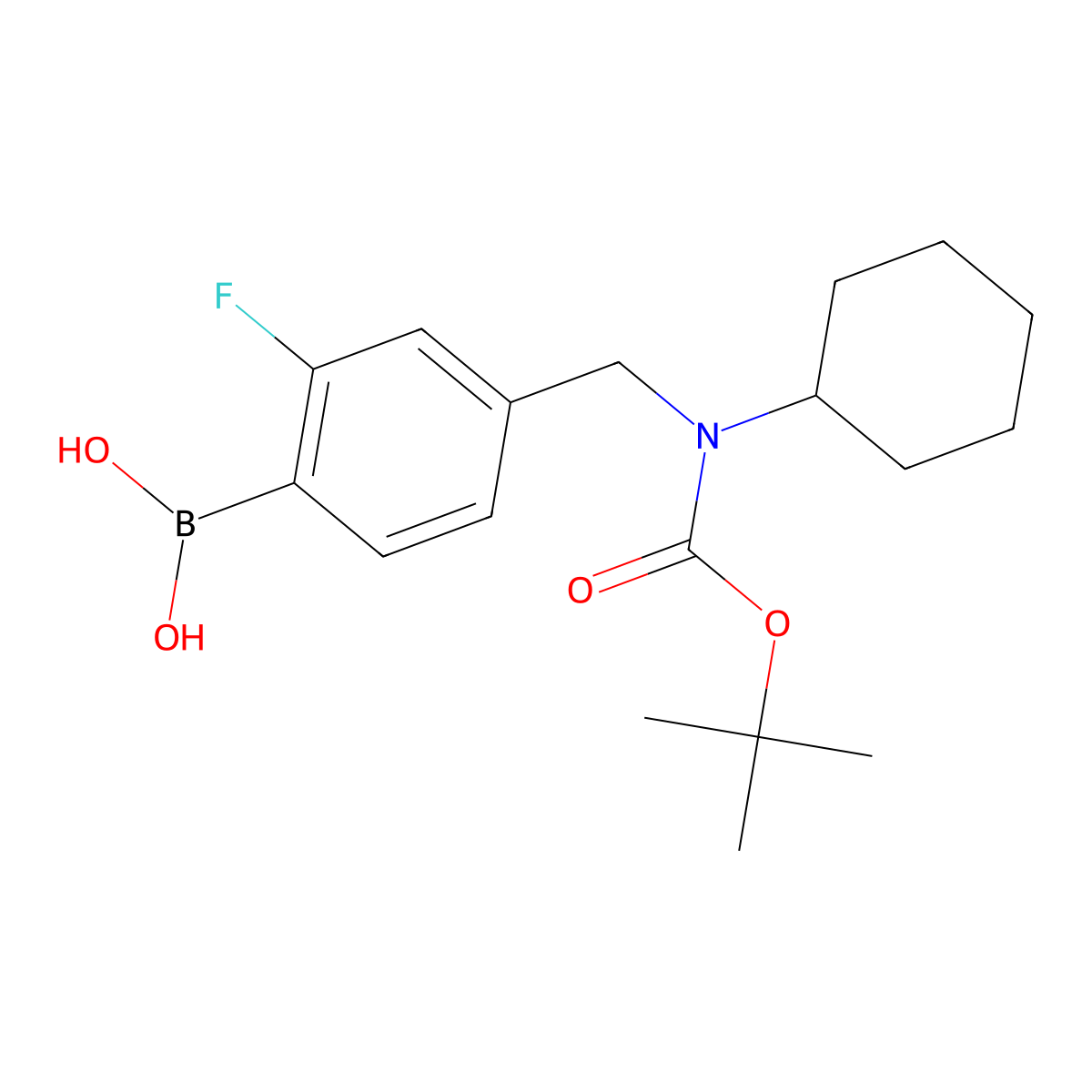 (4-(((Tert-butoxycarbonyl)(cyclohexyl)amino)methyl)-2-fluorophenyl)boronic acid molecular structure, CAS 1704097-11-9