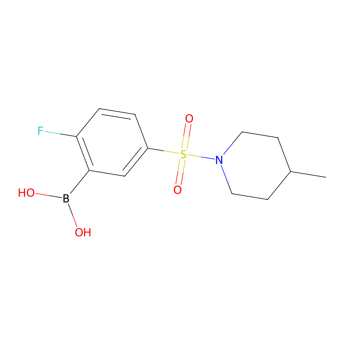 (2-Fluoro-5-((4-methylpiperidin-1-yl)sulfonyl)phenyl)boronic acid molecular structure, CAS 1704097-14-2