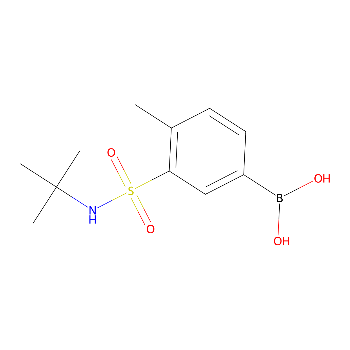 (3-(N-(tert-butyl)sulfamoyl)-4-methylphenyl)boronic acid molecular structure, CAS 1704097-20-0