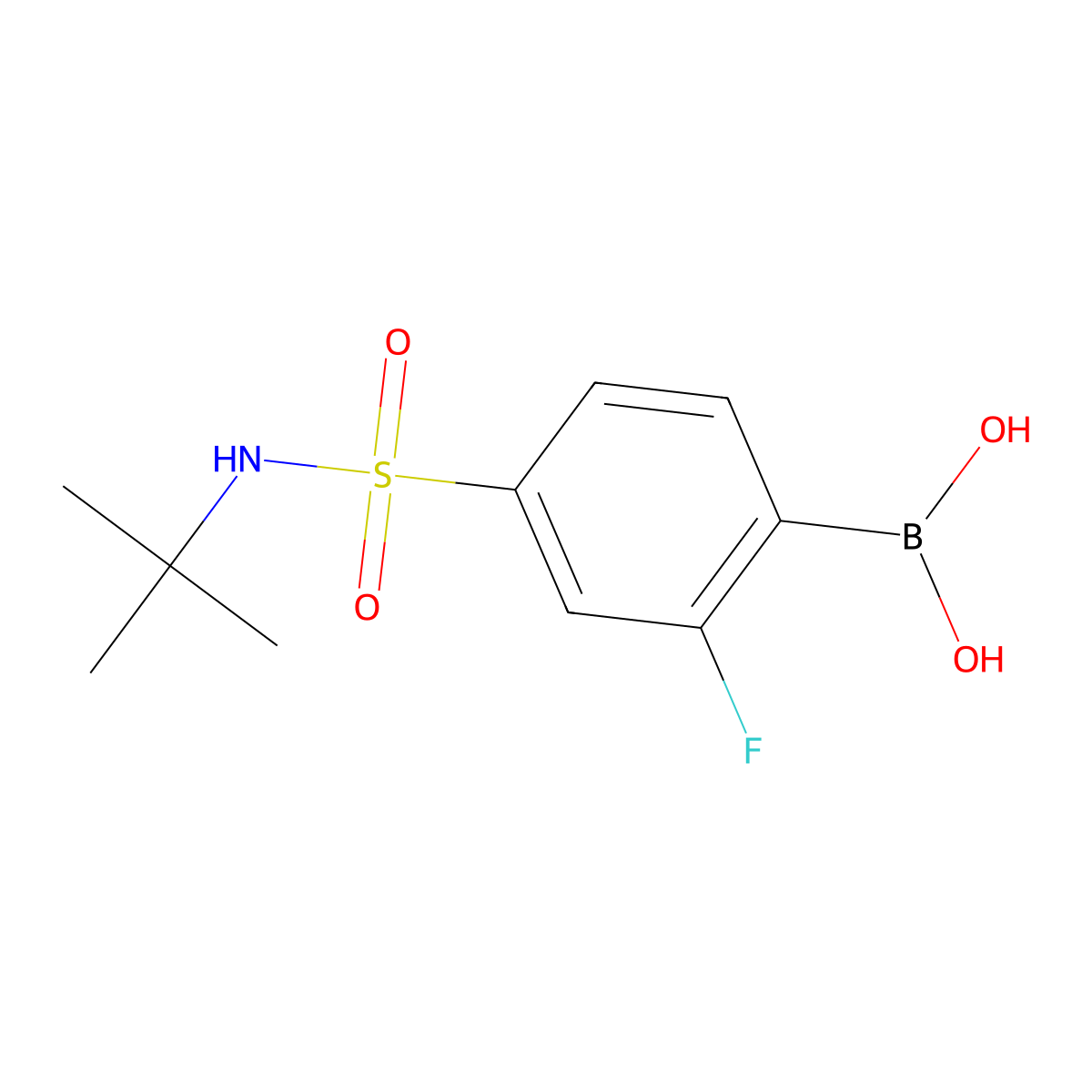 (4-(N-(tert-butyl)sulfamoyl)-2-fluorophenyl)boronic acid molecular structure, CAS 1704097-26-6