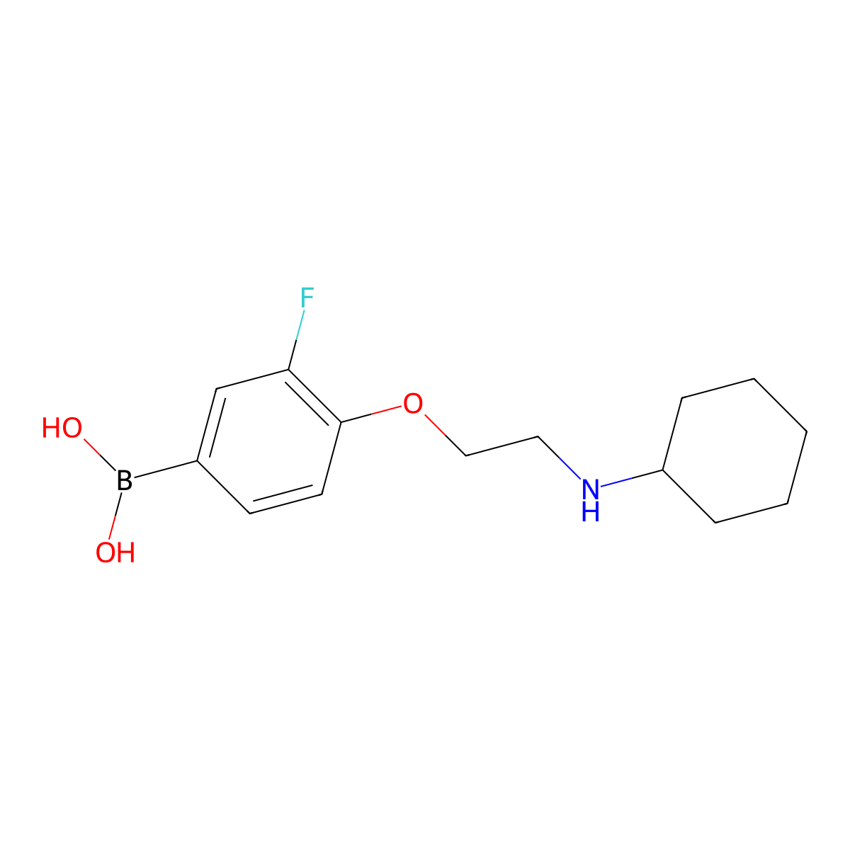 (4-(2-(Cyclohexylamino)ethoxy)-3-fluorophenyl)boronic acid molecular structure, CAS 1704097-29-9