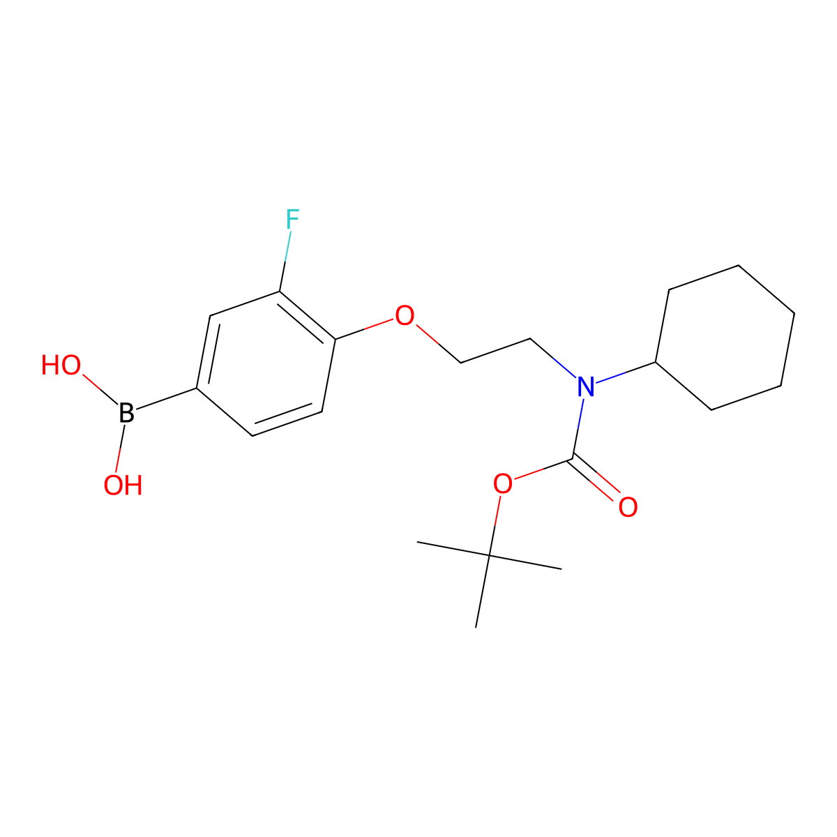 (4-(2-((Tert-butoxycarbonyl)(cyclohexyl)amino)ethoxy)-3-fluorophenyl)boronic acid molecular structure, CAS 1704097-41-5