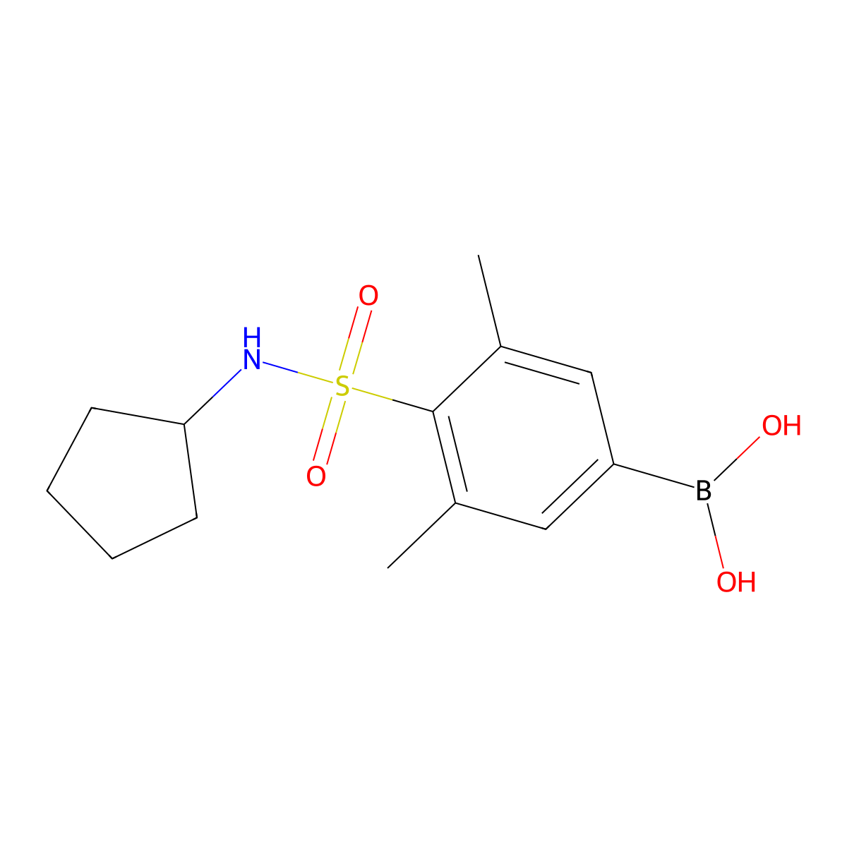 (4-(N-cyclopentylsulfamoyl)-3,5-dimethylphenyl)boronic acid molecular structure, CAS 1704097-46-0