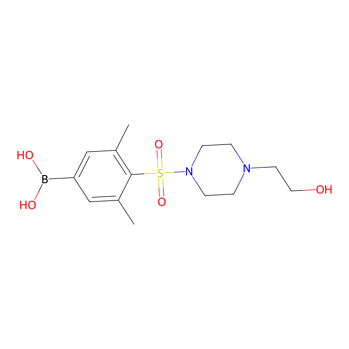 (4-((4-(2-Hydroxyethyl)piperazin-1-yl)sulfonyl)-3,5-dimethylphenyl)boronic acid molecular structure, CAS 1704120-79-5