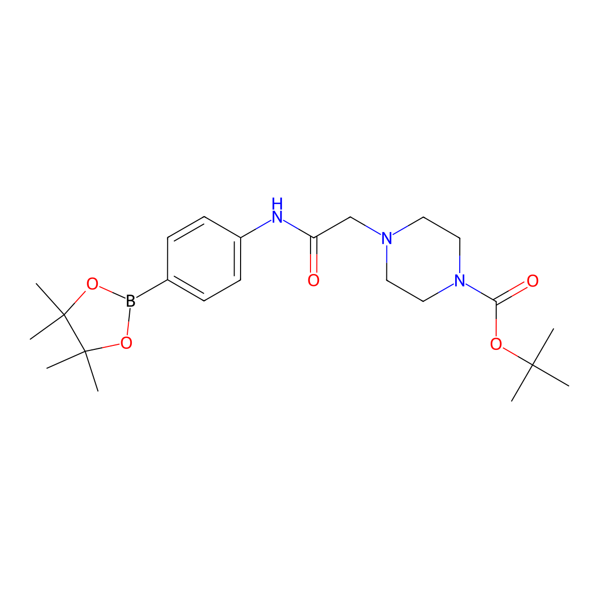 Tert-butyl 4-(2-oxo-2-((4-(4,4,5,5-tetramethyl-1,3,2-dioxaborolan-2-yl)phenyl)amino)ethyl)piperazine-1-carboxylate molecular structure, CAS 1704120-87-5