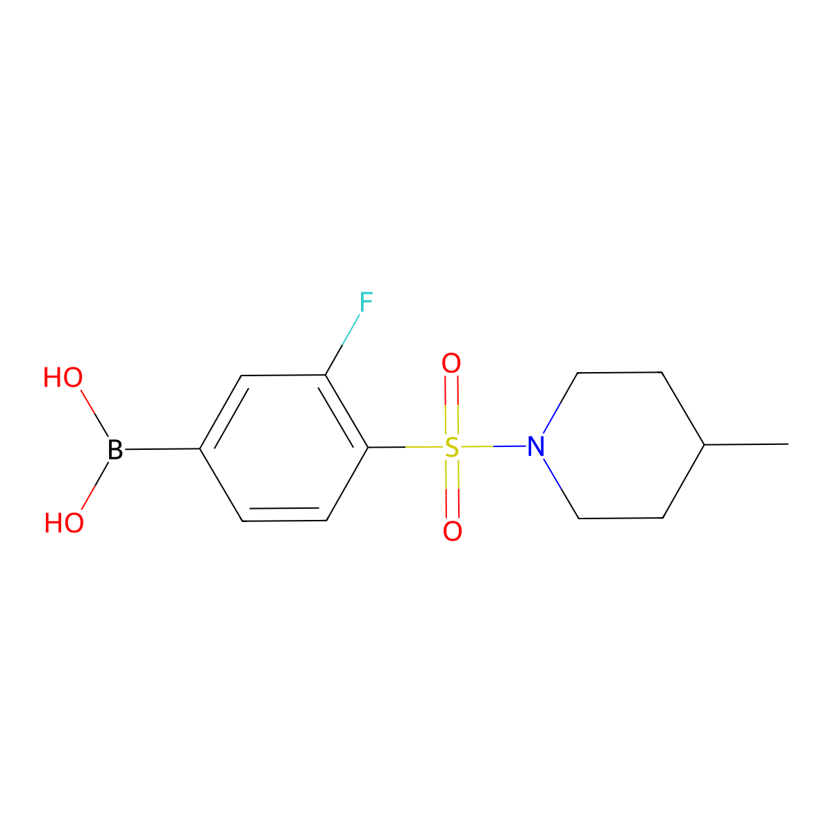 (3-Fluoro-4-((4-methylpiperidin-1-yl)sulfonyl)phenyl)boronic acid molecular structure, CAS 1704120-89-7