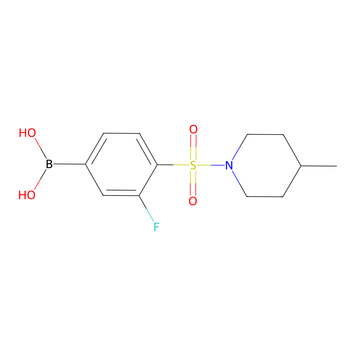 (3-Fluoro-4-((4-methylpiperidin-1-yl)sulfonyl)phenyl)boronic acid molecular structure, CAS 1704120-89-7