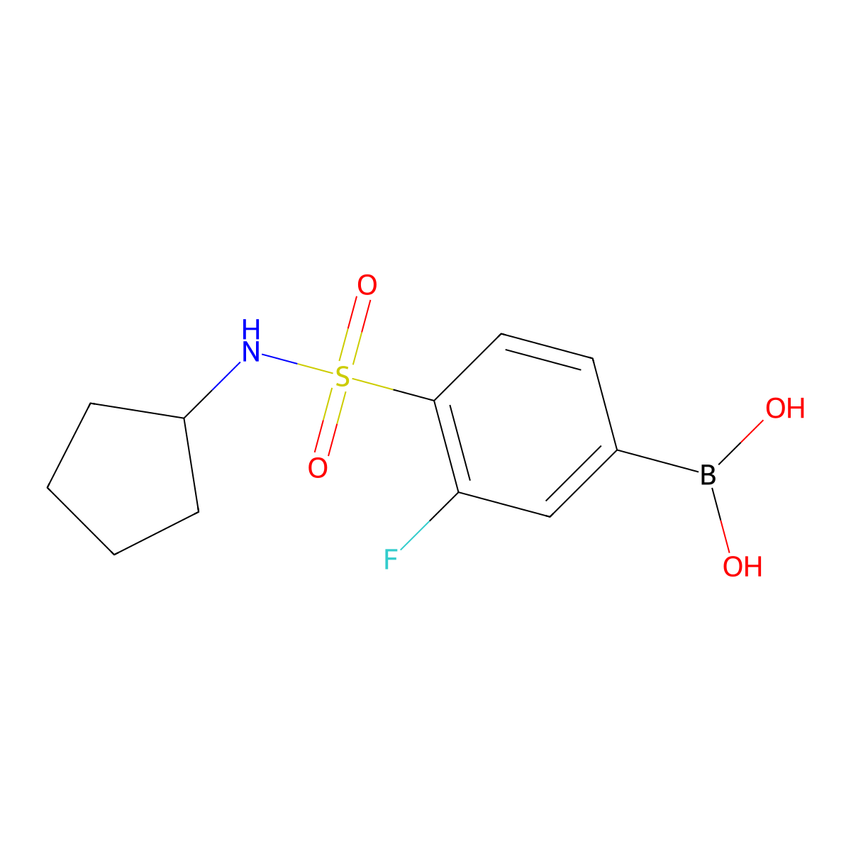 (4-(N-cyclopentylsulfamoyl)-3-fluorophenyl)boronic acid molecular structure, CAS 1704120-92-2