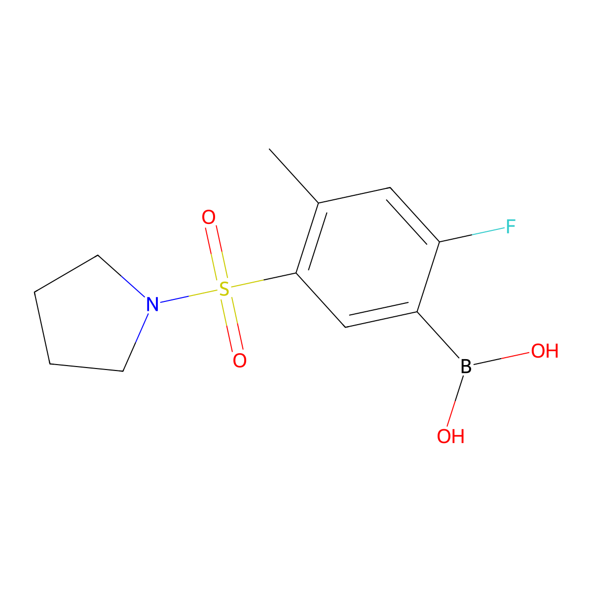 (2-Fluoro-4-methyl-5-(pyrrolidin-1-ylsulfonyl)phenyl)boronic acid molecular structure, CAS 1704121-29-8