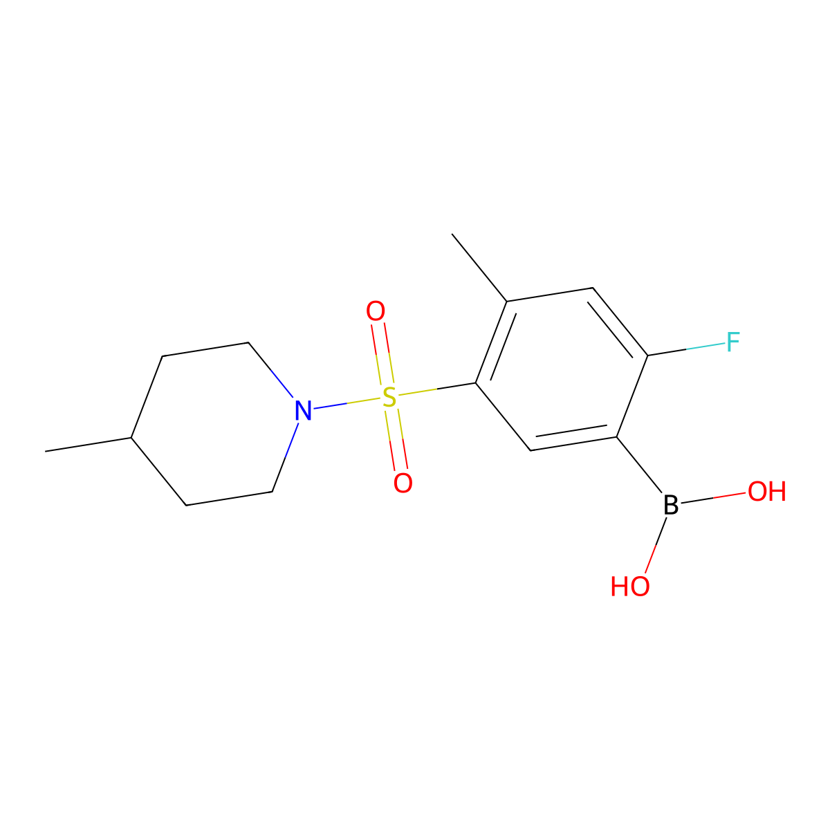 (2-Fluoro-4-methyl-5-((4-methylpiperidin-1-yl)sulfonyl)phenyl)boronic acid molecular structure, CAS 1704121-38-9