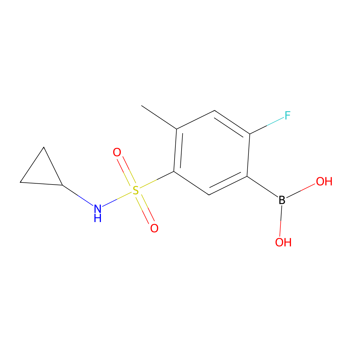 (5-(N-cyclopropylsulfamoyl)-2-fluoro-4-methylphenyl)boronic acid molecular structure, CAS 1704121-43-6