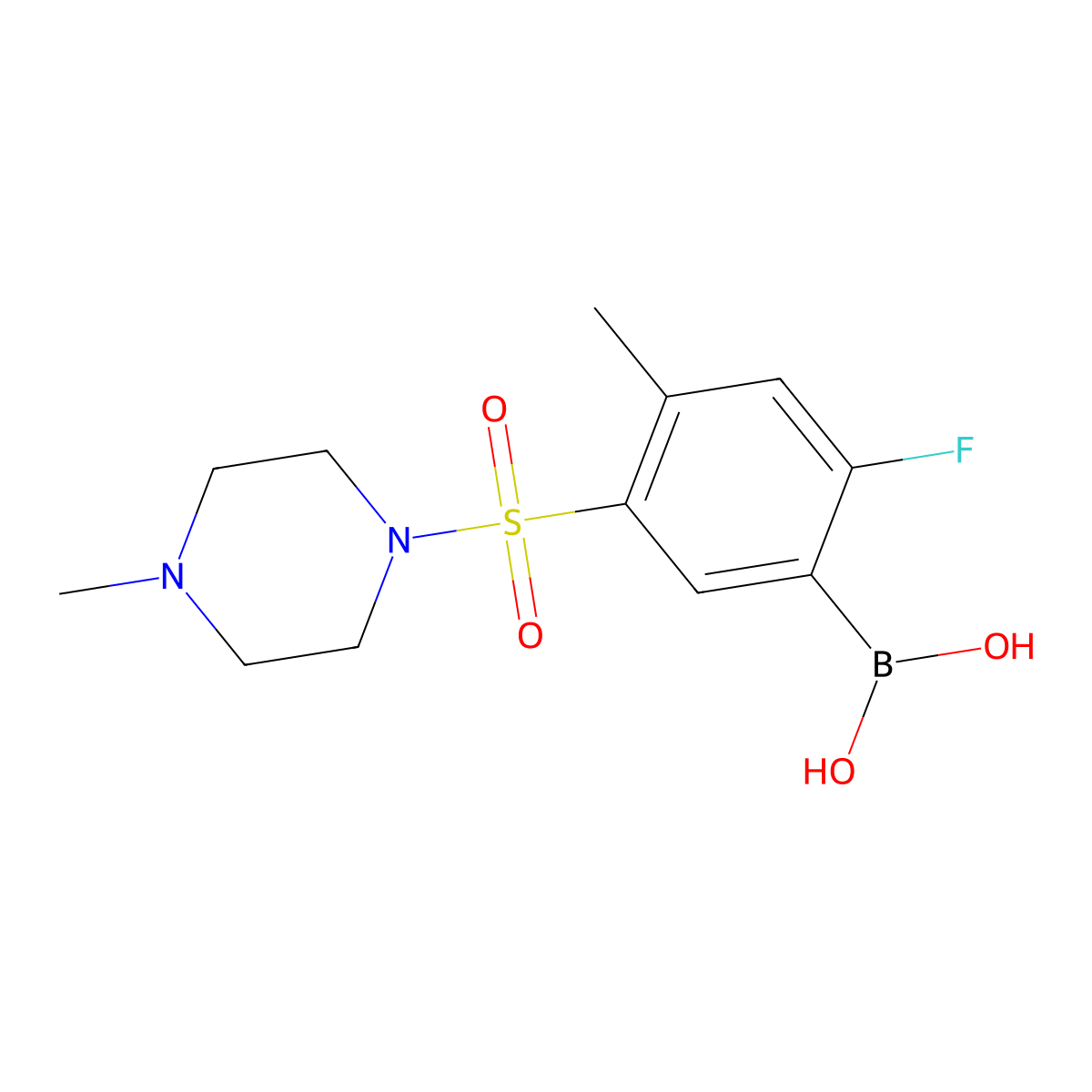 (2-Fluoro-4-methyl-5-((4-methylpiperazin-1-yl)sulfonyl)phenyl)boronic acid molecular structure, CAS 1704121-45-8