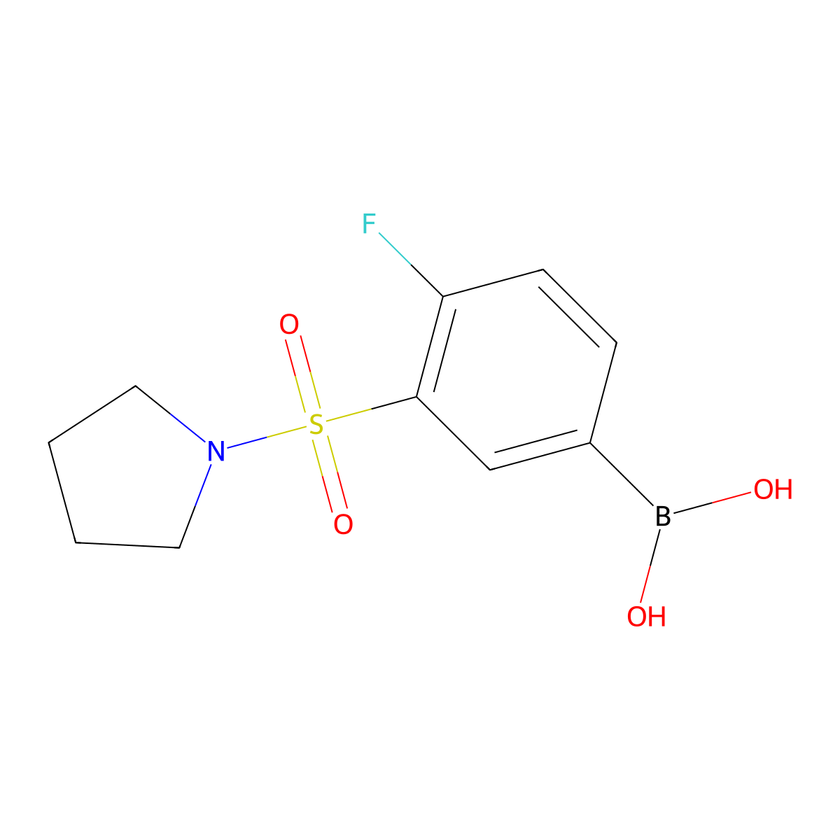 (4-Fluoro-3-(pyrrolidin-1-ylsulfonyl)phenyl)boronic acid molecular structure, CAS 1704121-54-9