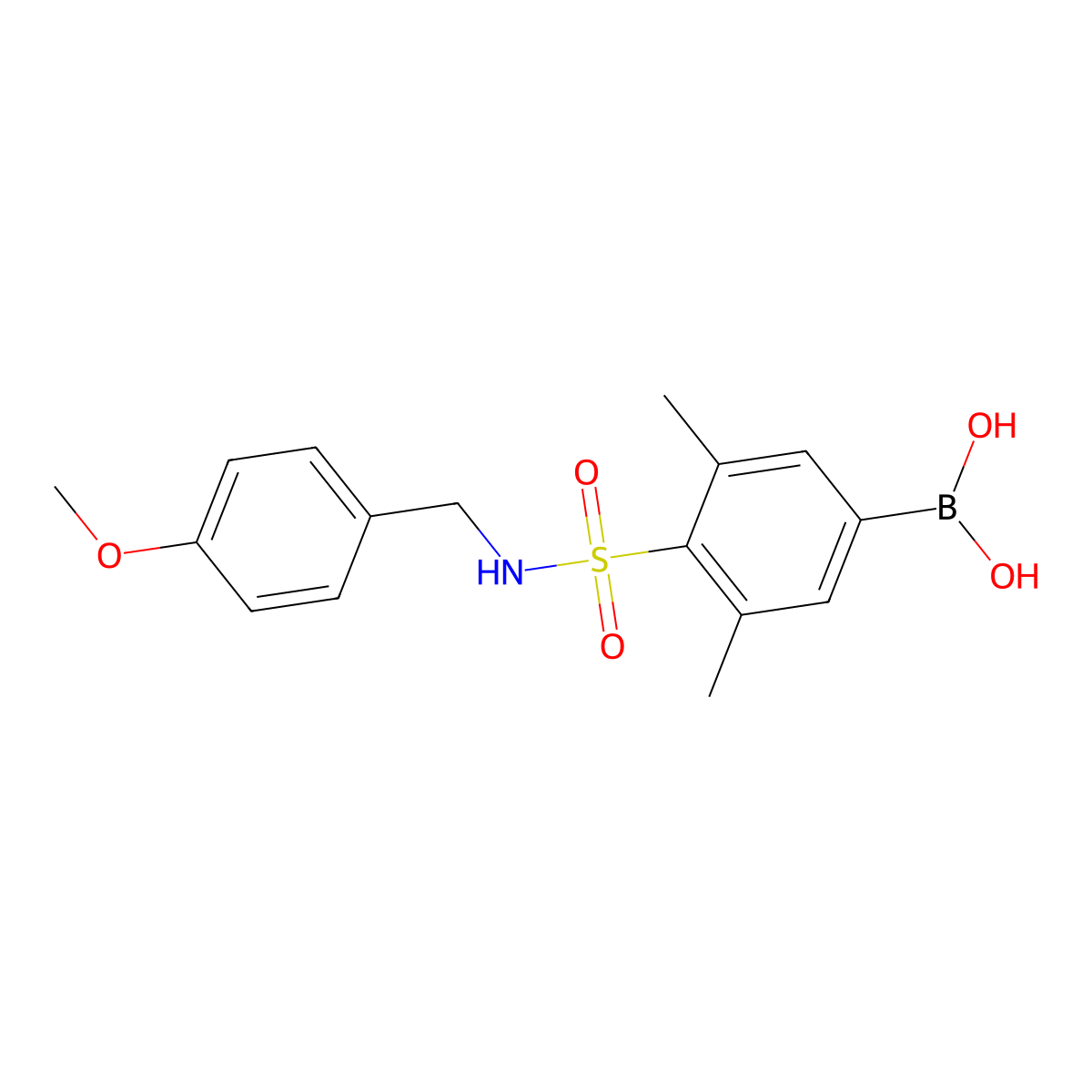(4-(N-(4-methoxybenzyl)sulfamoyl)-3,5-dimethylphenyl)boronic acid molecular structure, CAS 1704121-70-9