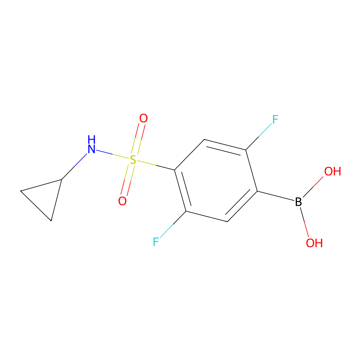 (4-(N-cyclopropylsulfamoyl)-2,5-difluorophenyl)boronic acid molecular structure, CAS 1704121-77-6