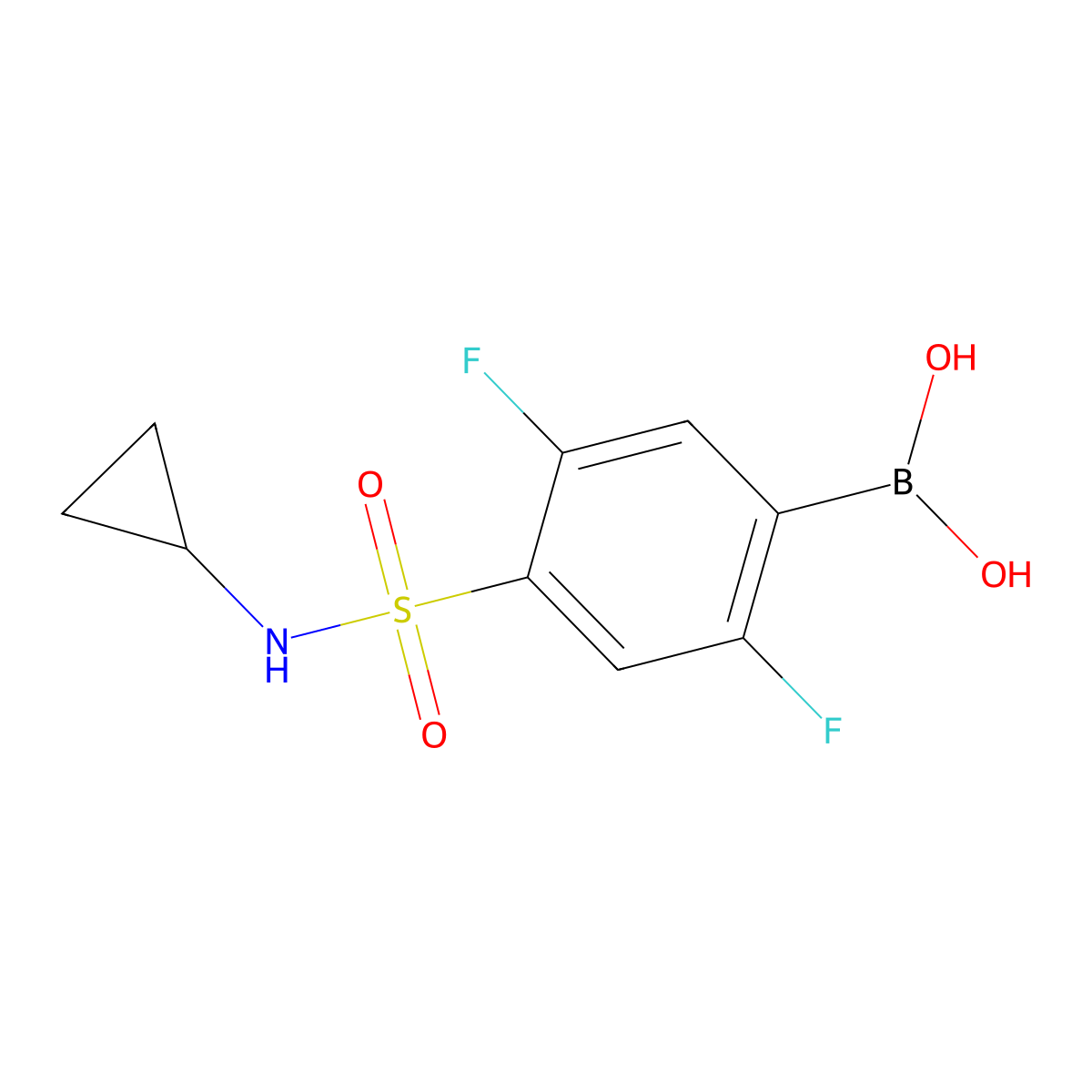 (4-(N-cyclopropylsulfamoyl)-2,5-difluorophenyl)boronic acid molecular structure, CAS 1704121-77-6