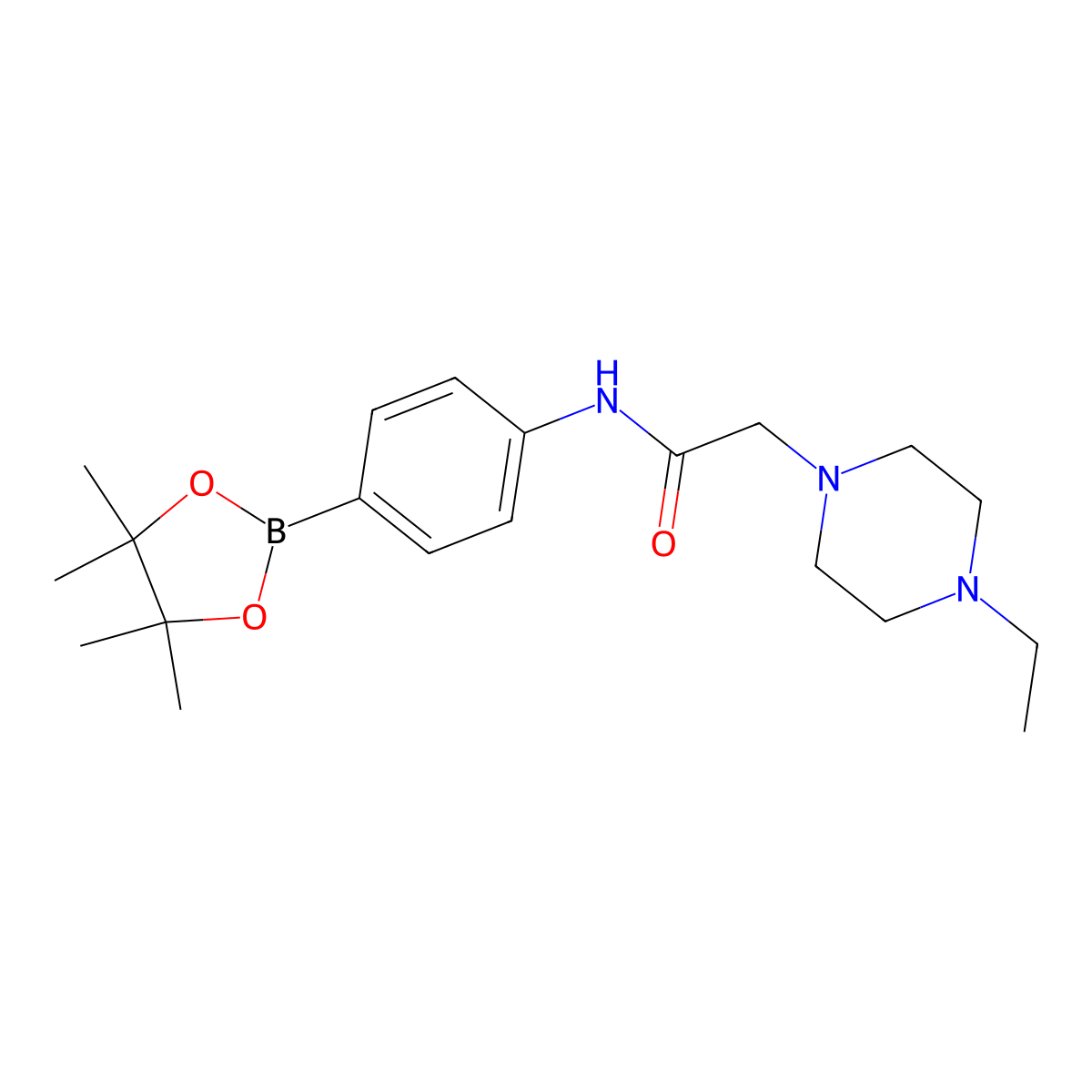 2-(4-ethylpiperazin-1-yl)-N-(4-(4,4,5,5-tetramethyl-1,3,2-dioxaborolan-2-yl)phenyl)acetamide molecular structure, CAS 1704121-82-3