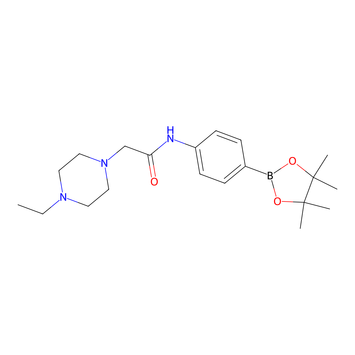 2-(4-ethylpiperazin-1-yl)-N-(4-(4,4,5,5-tetramethyl-1,3,2-dioxaborolan-2-yl)phenyl)acetamide molecular structure, CAS 1704121-82-3