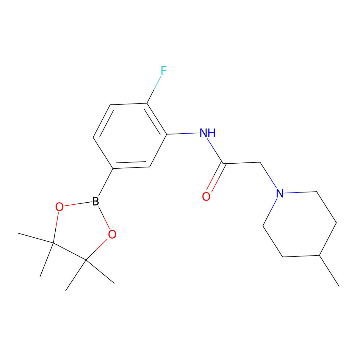 N-(2-fluoro-5-(4,4,5,5-tetramethyl-1,3,2-dioxaborolan-2-yl)phenyl)-2-(4-methylpiperidin-1-yl)acetamide molecular structure, CAS 1704121-85-6