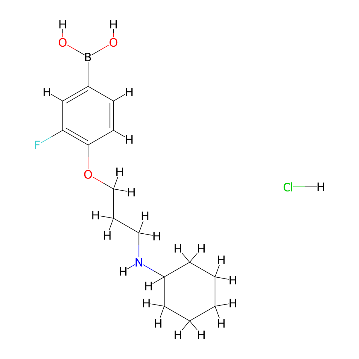 (4-(3-(Cyclohexylamino)propoxy)-3-fluorophenyl)boronic acid hydrochloride molecular structure, CAS 1704121-98-1