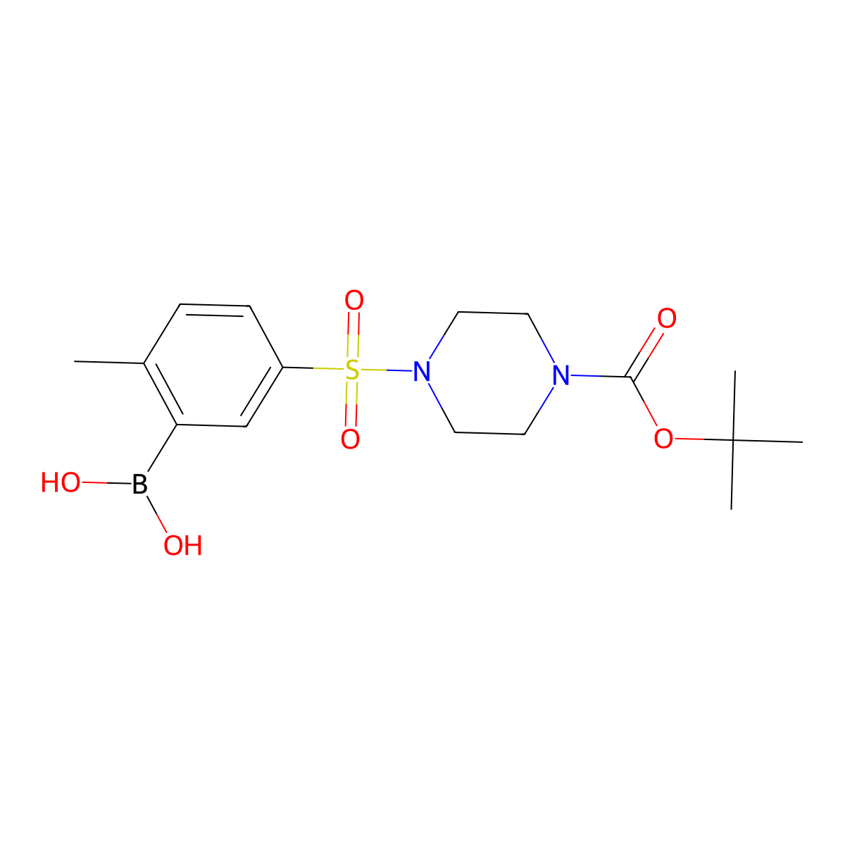 (5-((4-(Tert-butoxycarbonyl)piperazin-1-yl)sulfonyl)-2-methylphenyl)boronic acid molecular structure, CAS 1704122-11-1