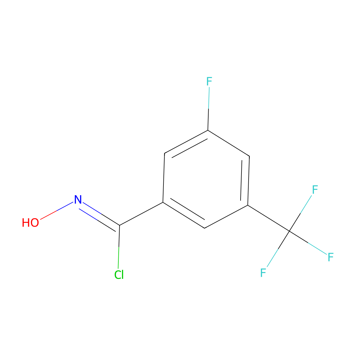 3-fluoro-N-hydroxy-5-(trifluoromethyl)benzene-1-carbonimidoyl chloride molecular structure, CAS 1704235-40-4