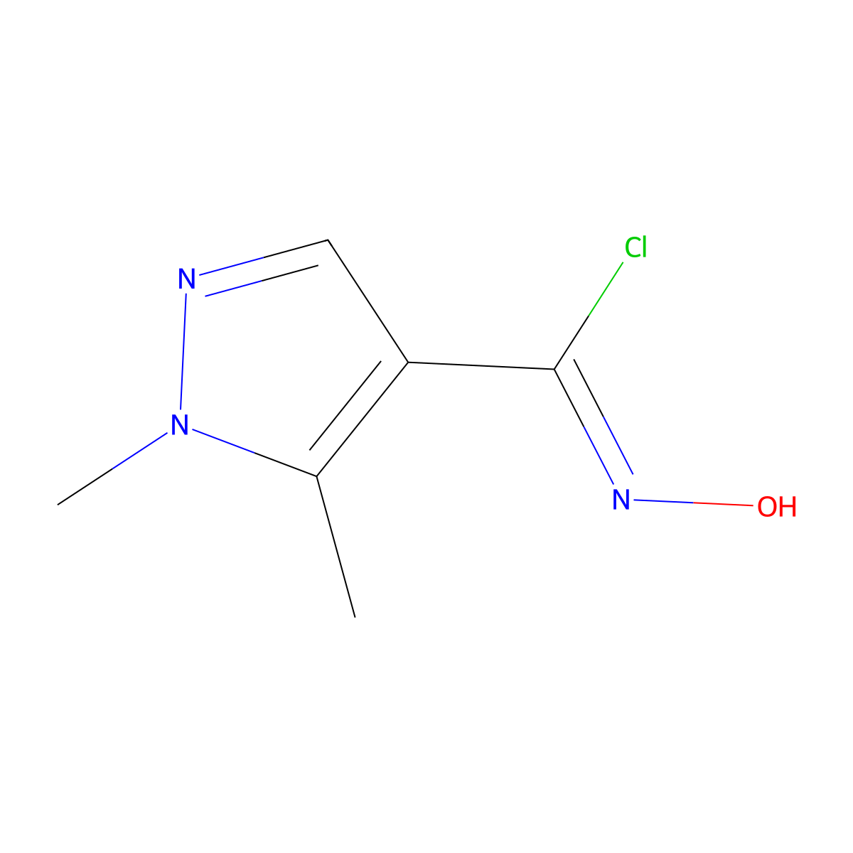 N-hydroxy-1,5-dimethyl-1H-pyrazole-4-carbonimidoyl chloride molecular structure, CAS 1704251-79-5