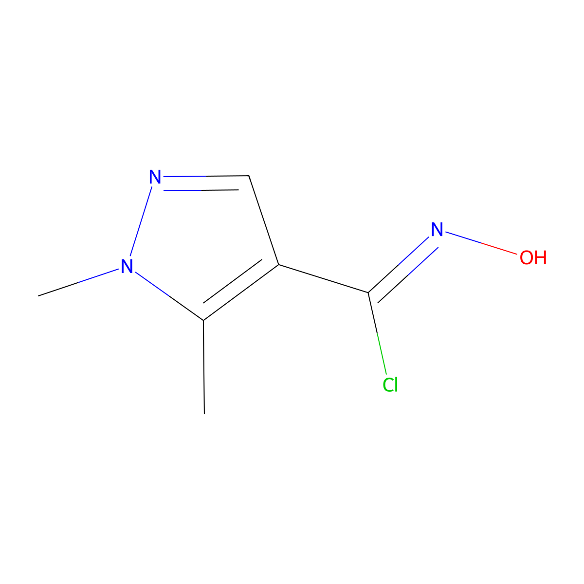 N-hydroxy-1,5-dimethyl-1H-pyrazole-4-carbonimidoyl chloride molecular structure, CAS 1704251-79-5