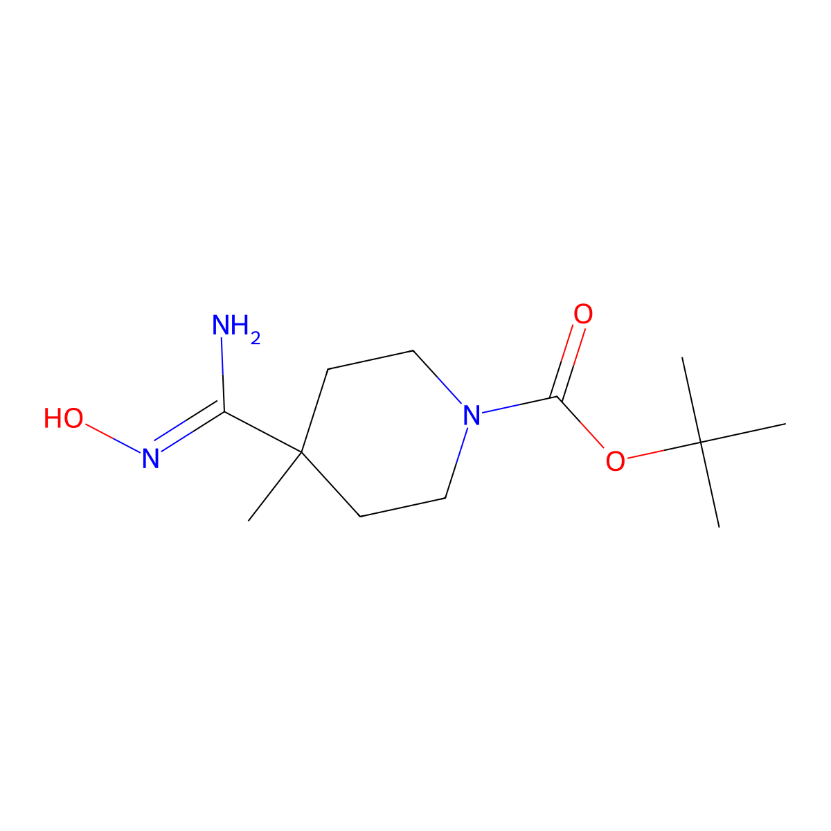 tert-Butyl 4-(N-hydroxycarbamimidoyl)-4-methylpiperidine-1-carboxylate molecular structure, CAS 1704374-54-8