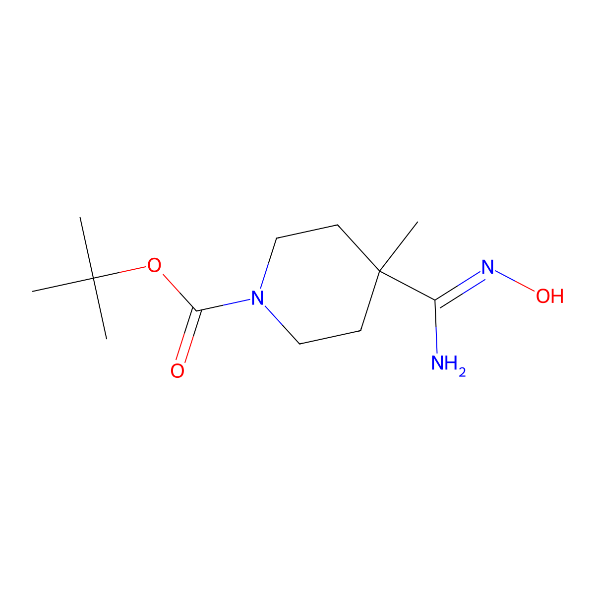 tert-Butyl 4-(N-hydroxycarbamimidoyl)-4-methylpiperidine-1-carboxylate molecular structure, CAS 1704374-54-8