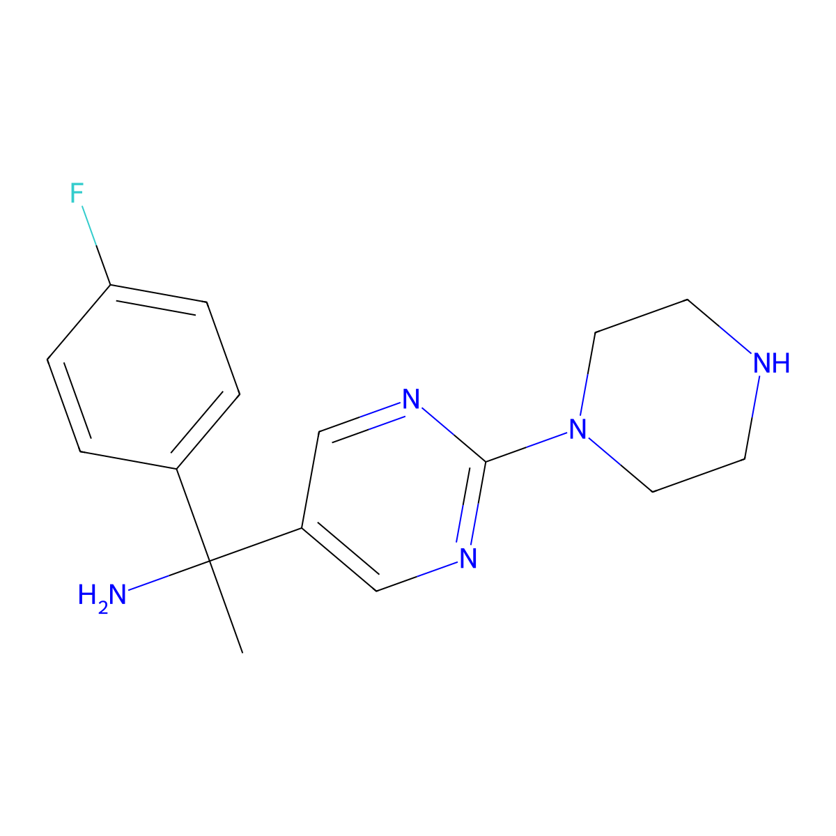(S)-1-(4-Fluorophenyl)-1-(2-(piperazin-1-yl)pyrimidin-5-yl)ethan-1-amine molecular structure, CAS 1704492-14-7