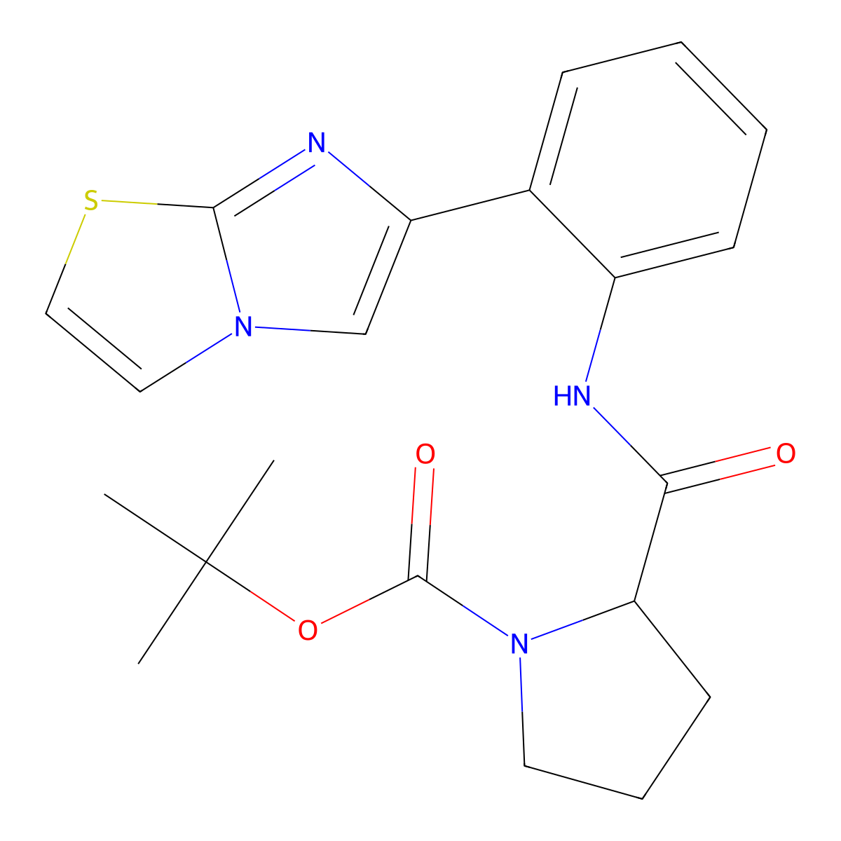 Tert-butyl 2-((2-(imidazo[2,1-b]thiazol-6-yl)phenyl)carbamoyl)pyrrolidine-1-carboxylate molecular structure, CAS 1704492-88-5
