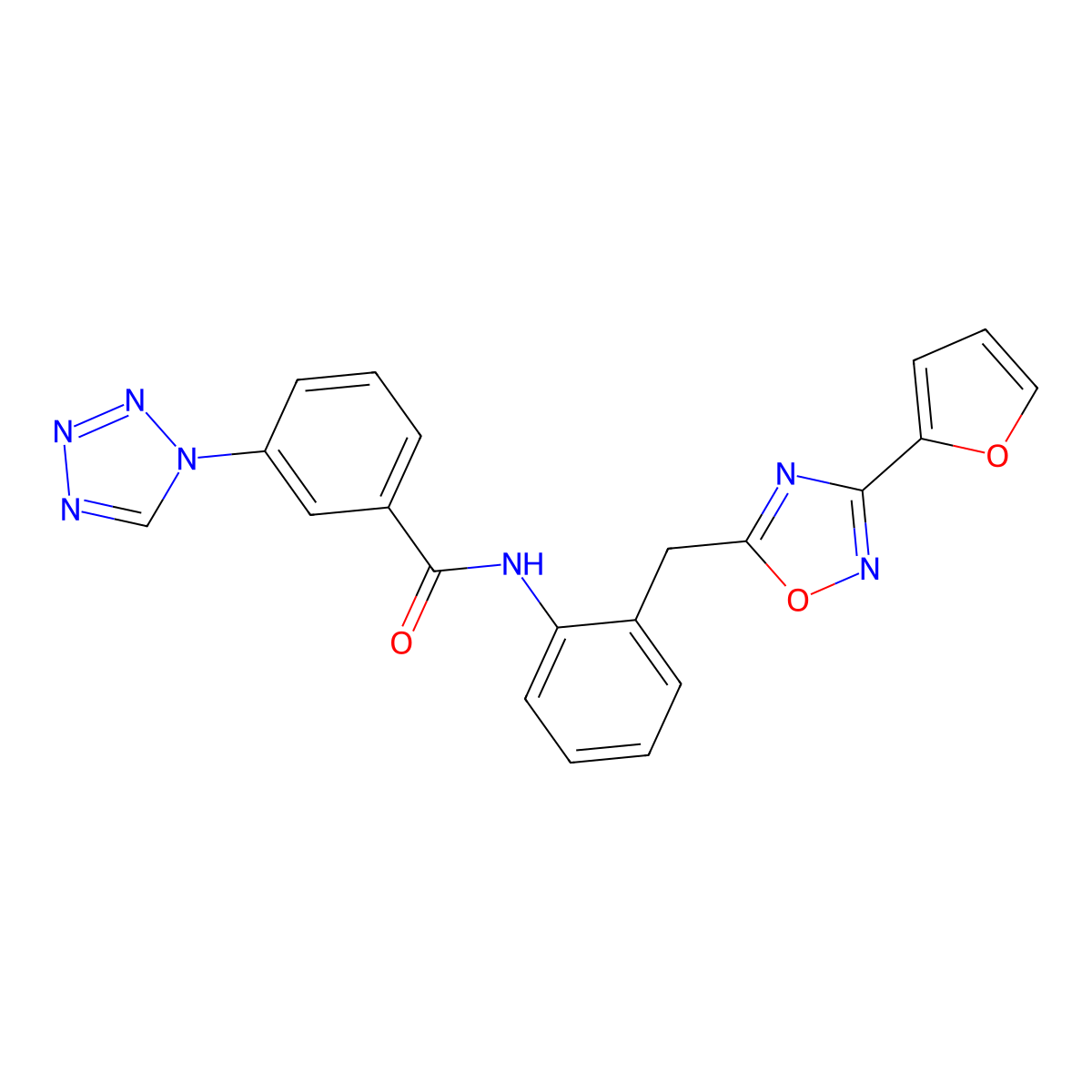 N-(2-((3-(furan-2-yl)-1,2,4-oxadiazol-5-yl)methyl)phenyl)-3-(1H-tetrazol-1-yl)benzamide molecular structure, CAS 1704499-92-2