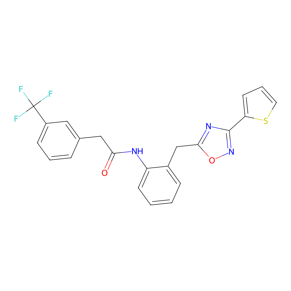 N-(2-{[3-(thiophen-2-yl)-1,2,4-oxadiazol-5-yl]methyl}phenyl)-2-[3-(trifluoromethyl)phenyl]acetamide molecular structure, CAS 1704504-42-6