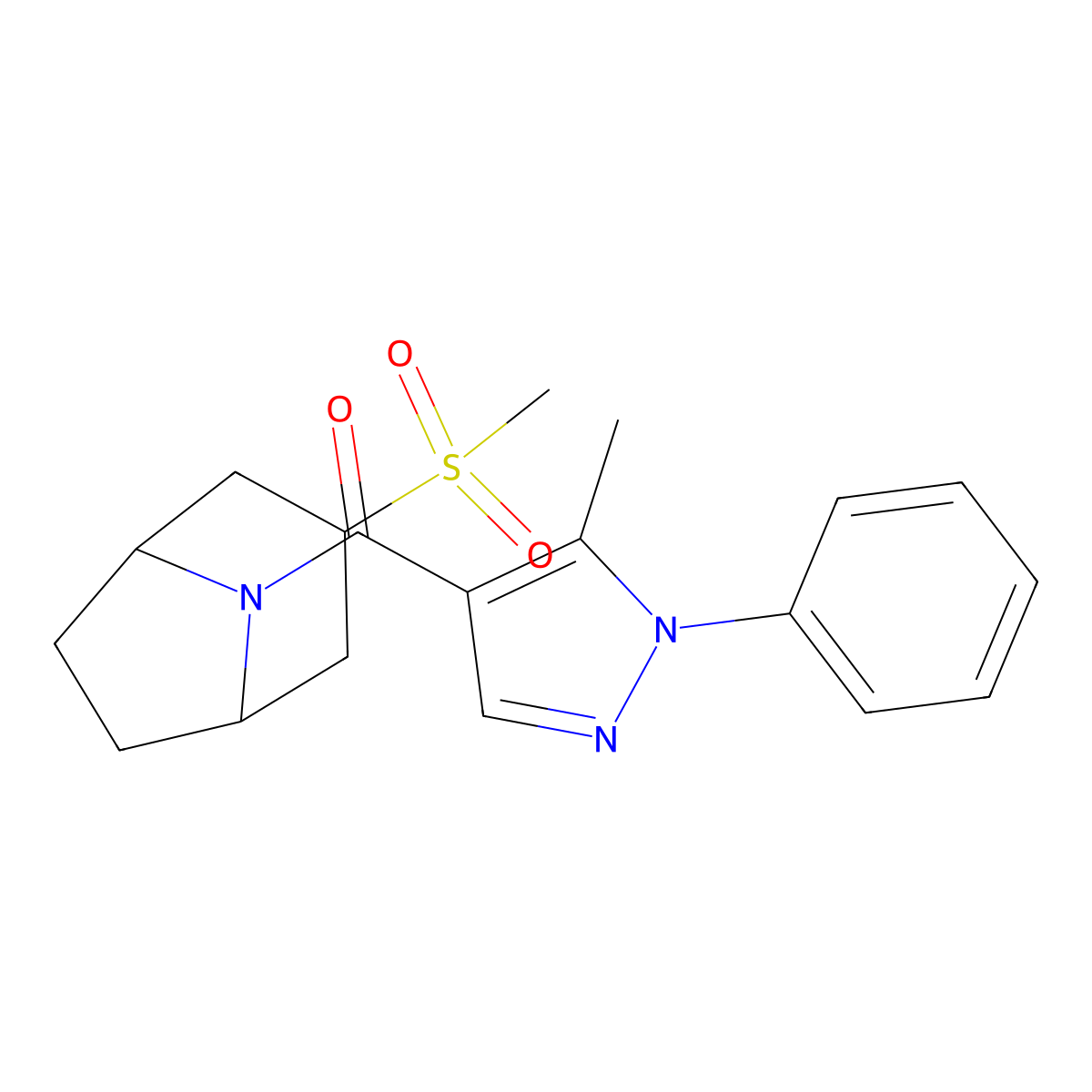 (5-methyl-1-phenyl-1H-pyrazol-4-yl)((1R,5S)-3-(methylsulfonyl)-8-azabicyclo[3.2.1]octan-8-yl)methanone molecular structure, CAS 1704512-58-2