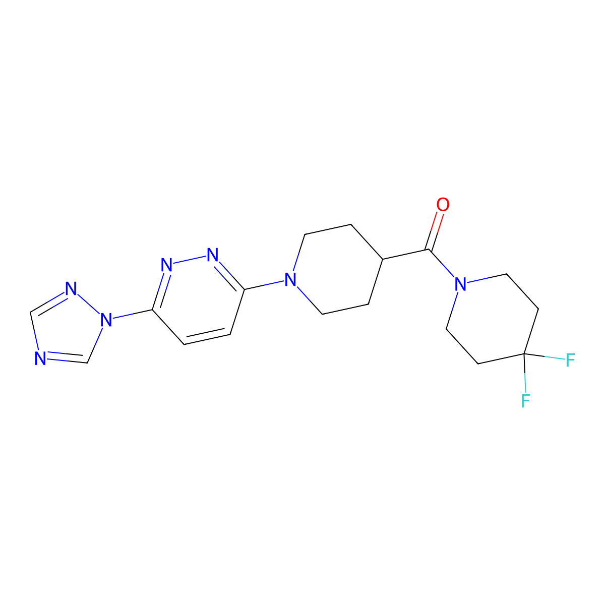 (1-(6-(1H-1,2,4-triazol-1-yl)pyridazin-3-yl)piperidin-4-yl)(4,4-difluoropiperidin-1-yl)methanone molecular structure, CAS 1704515-77-4