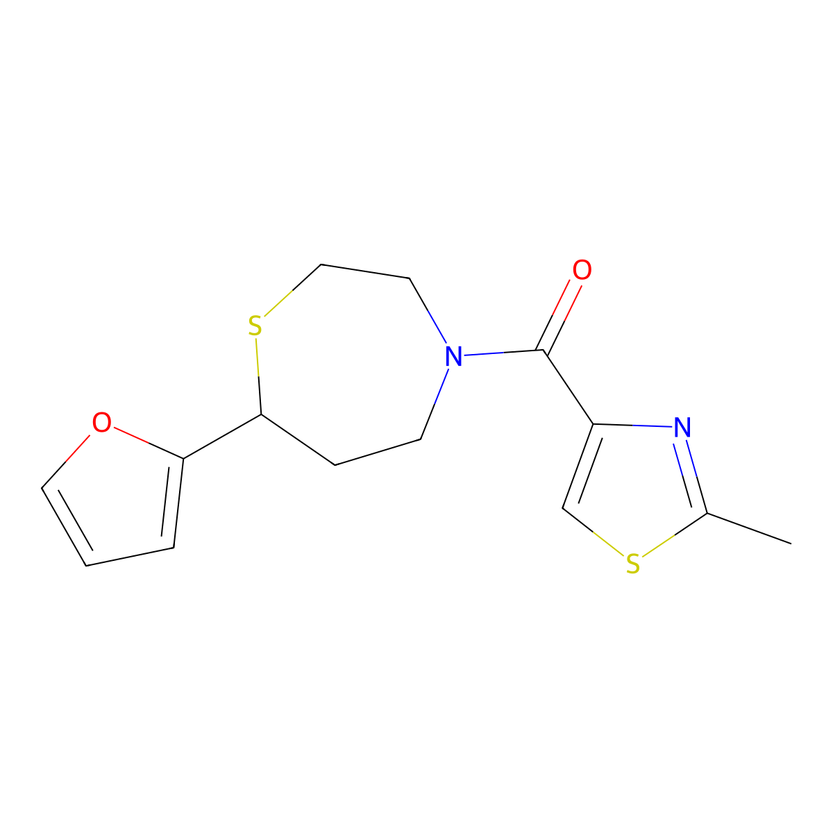 (7-(Furan-2-yl)-1,4-thiazepan-4-yl)(2-methylthiazol-4-yl)methanone molecular structure, CAS 1704516-35-7