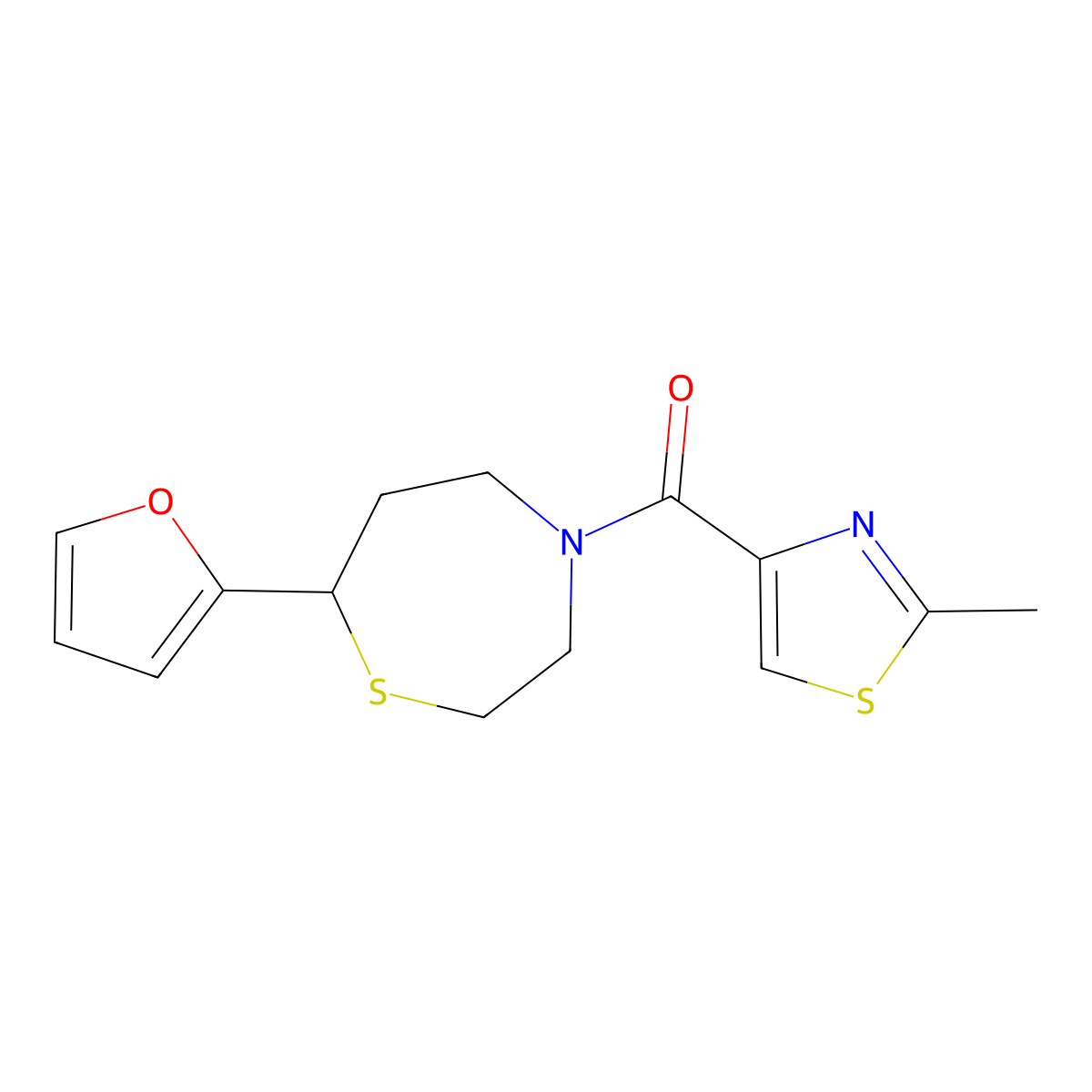 (7-(Furan-2-yl)-1,4-thiazepan-4-yl)(2-methylthiazol-4-yl)methanone molecular structure, CAS 1704516-35-7
