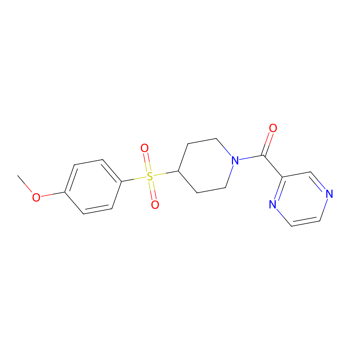 2-[4-(4-Methoxybenzenesulfonyl)piperidine-1-carbonyl]pyrazine molecular structure, CAS 1704516-48-2