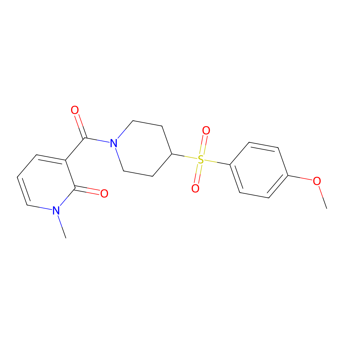 3-(4-((4-methoxyphenyl)sulfonyl)piperidine-1-carbonyl)-1-methylpyridin-2(1H)-one molecular structure, CAS 1704516-62-0