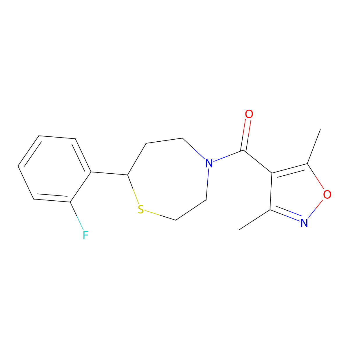 (3,5-Dimethylisoxazol-4-yl)(7-(2-fluorophenyl)-1,4-thiazepan-4-yl)methanone molecular structure, CAS 1704520-07-9